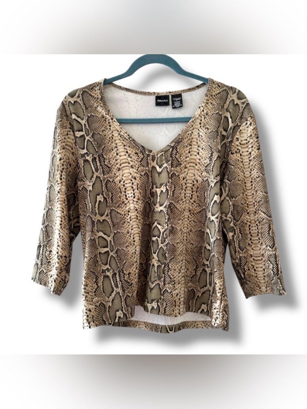 Vintage Y2K Xhilaration Snake Print V-Neck 3/4 Sleeve Top Women’s Size Large